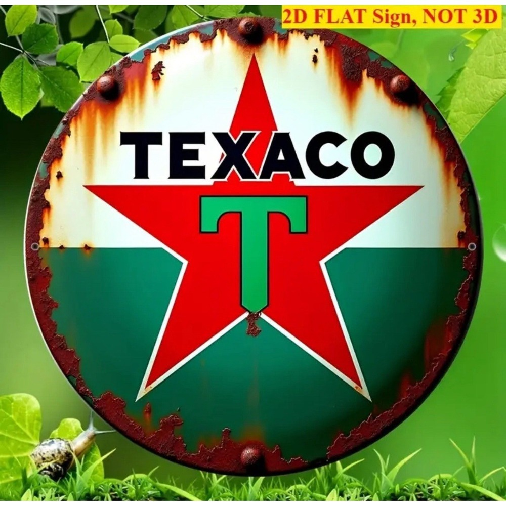 New Tin Sign Texaco Round Garage Gas Station Auto Man Cave 8x8 Distressed Look